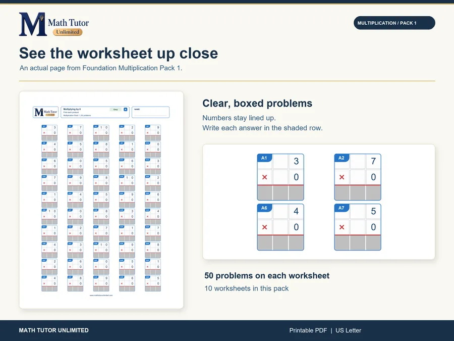 Actual worksheet: Foundational multiplication facts